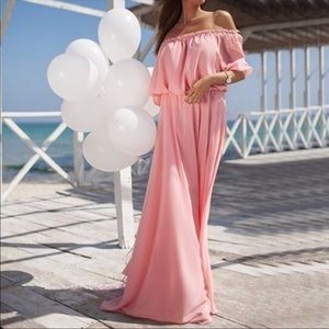 Coral summer off shoulder dress